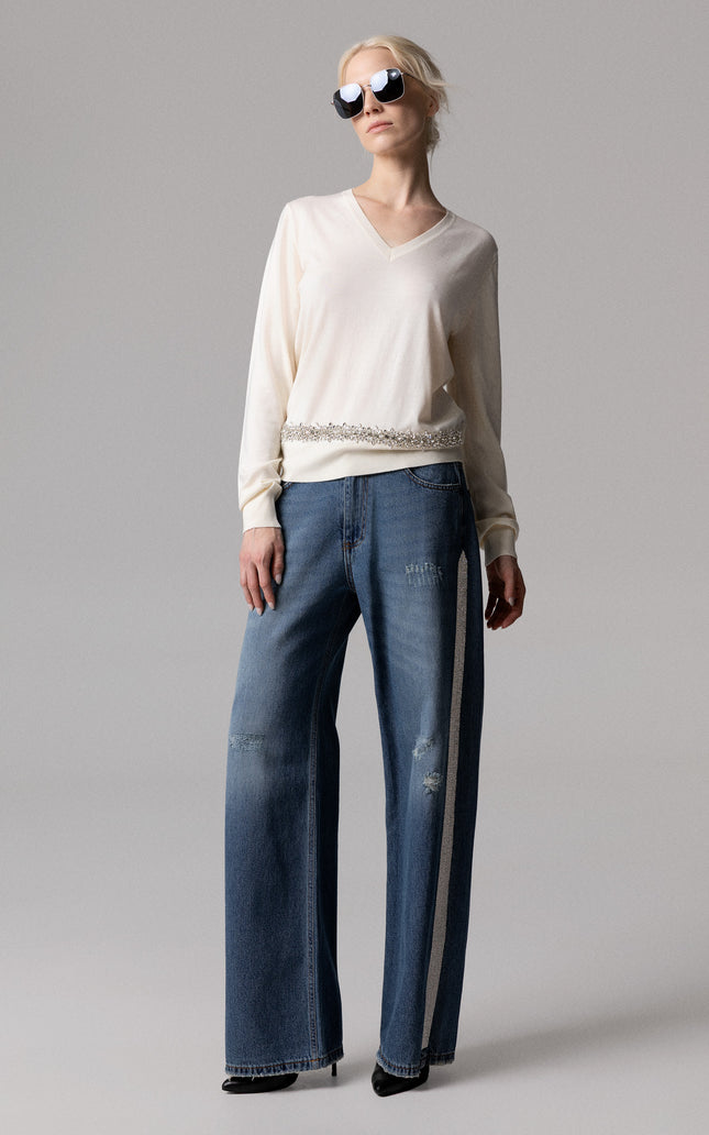 MAGLIA V NECK CON INSERTO GIOIELLO SUL FONDO
