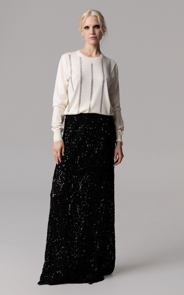PULLOVER IN MAGLIA FASCE STRASS BAGUETTE