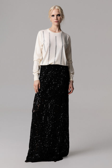 PULLOVER IN MAGLIA FASCE STRASS BAGUETTE