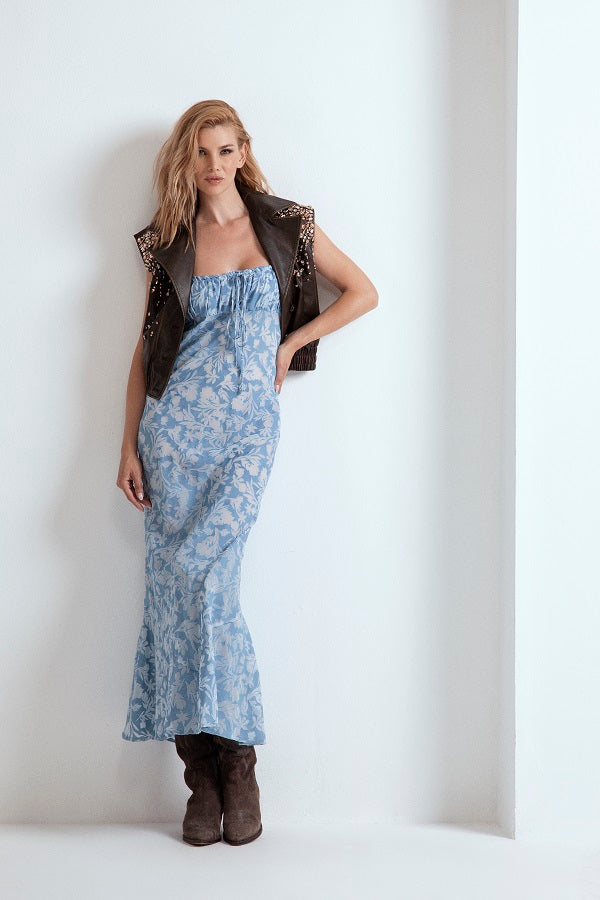 ABITO LUNGO DEVORE' CON FIOCCHI SU SPALLINE SOTTILI