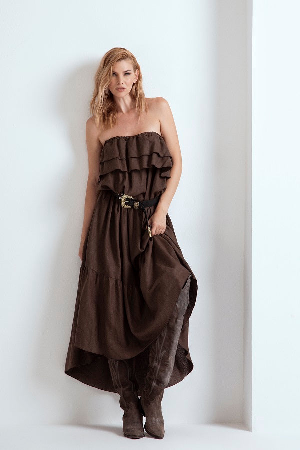 ABITO DECOLTE' ROUCHES LUNGO IN LINO