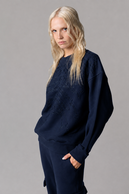 FELPA OVERSIZE IN COTONE CON STRASS MOTIVO TIGRE