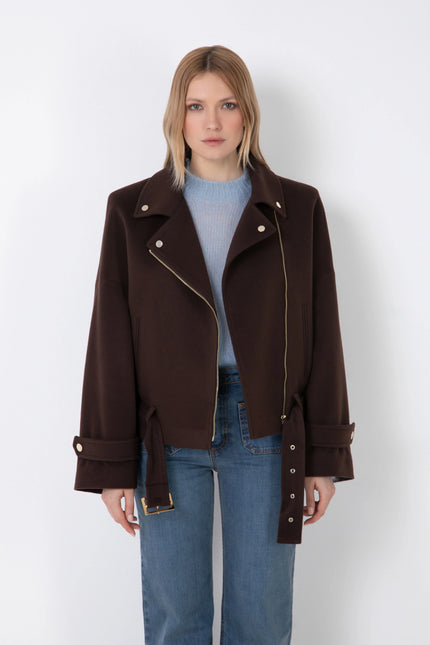 OVERSIZED BIKER COAT WITH SHOULDER PADS