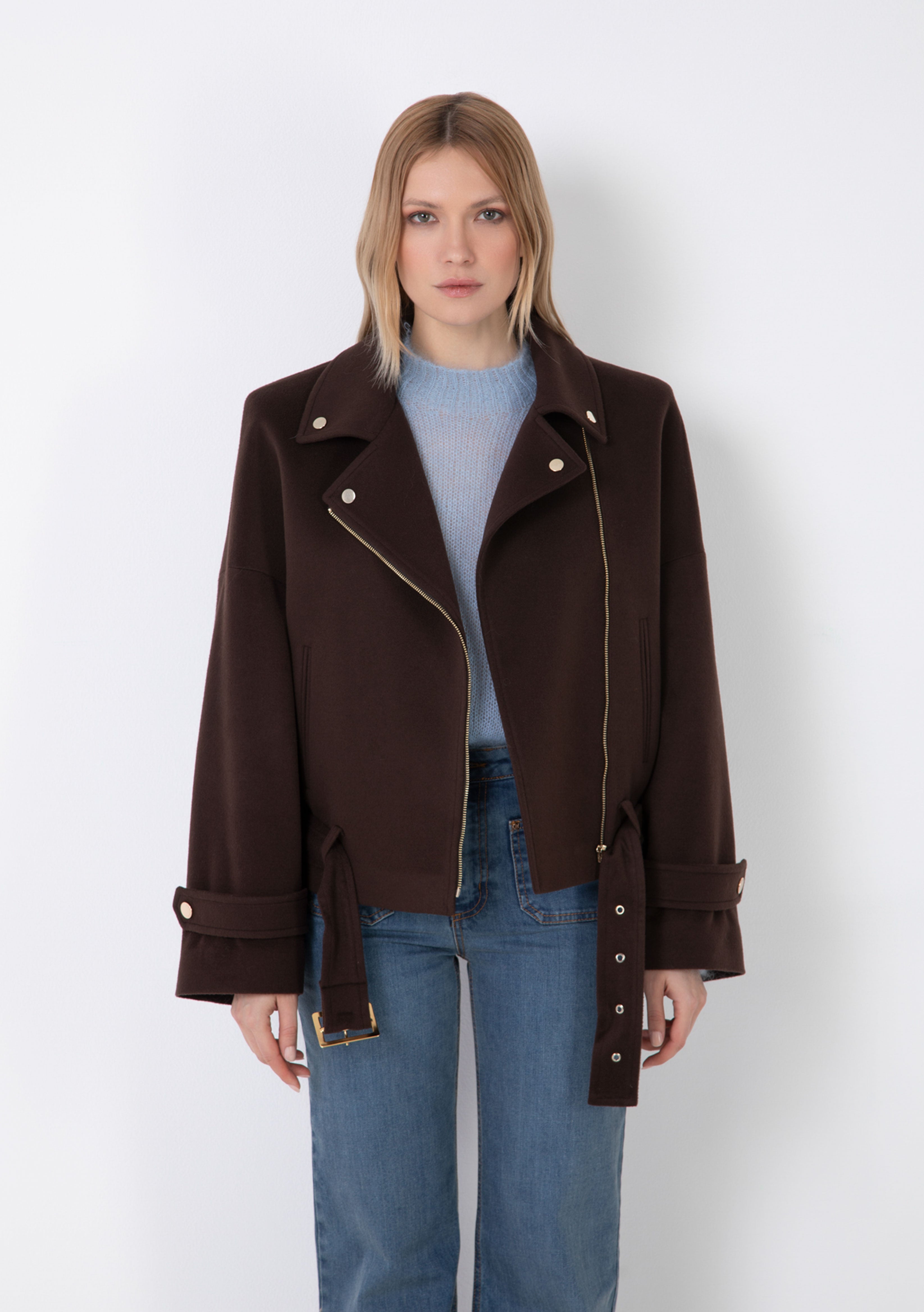 OVERSIZED BIKER COAT WITH SHOULDER PADS