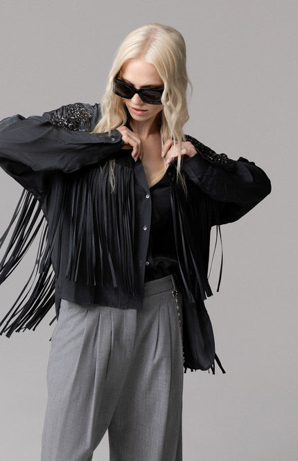 VISCOSE SHIRT WITH FRINGES AND HAND EMBROIDERY