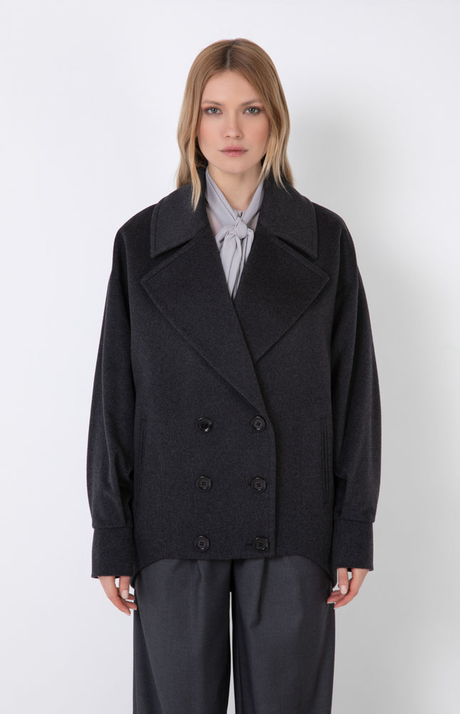 CAPPOTTO STILE CABAN OVERSIZE DOPPIOPETTO CORTO IN MISTO CACHEMIRE