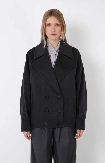 OVERSIZED DOUBLE-BREASTED SHORT CABAN COAT IN CASHMERE BLEND