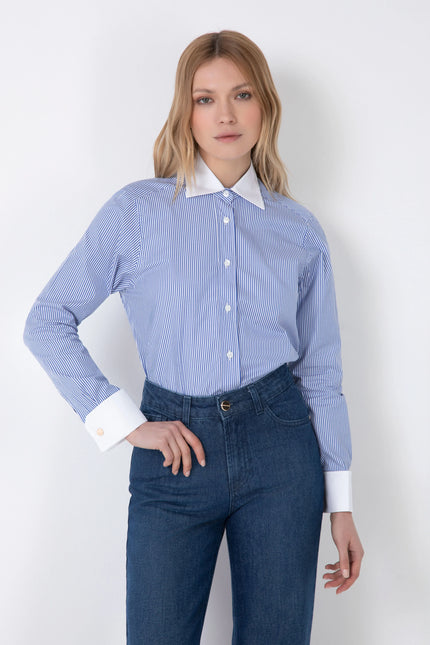 STRIPED OXFORD SHIRT WITH RHINESTONE ON THE COLLAR AND CUFFS