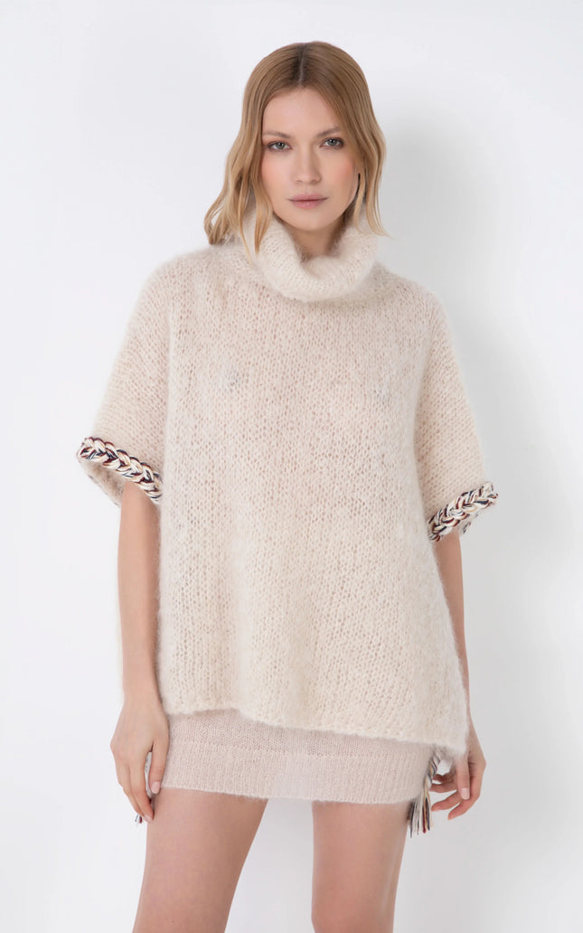 WOOL AND MOHAIR BLEND CAPE WITH BRAID DECORATION ON THE SLEEVES