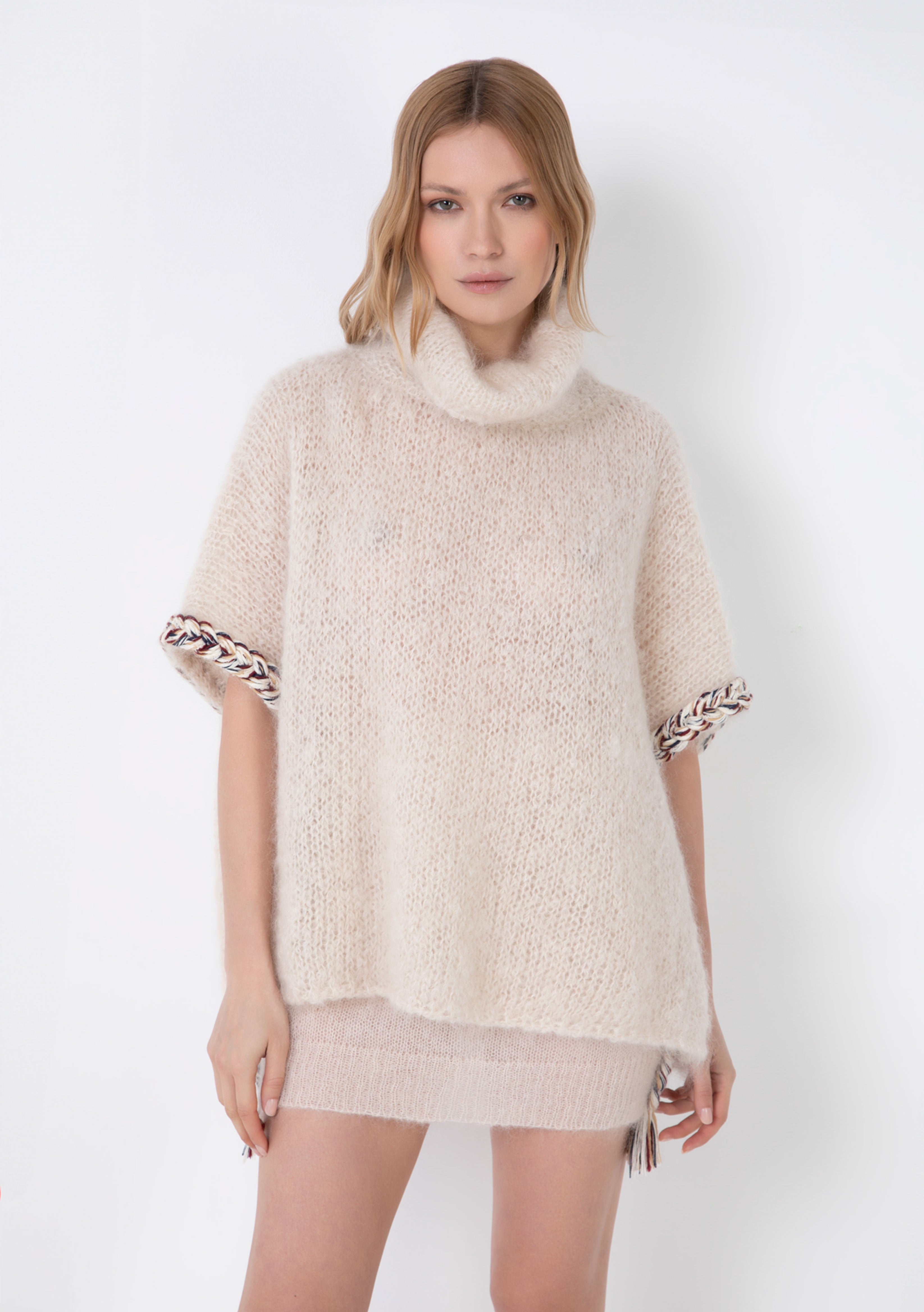 WOOL AND MOHAIR BLEND PENCIL MINI SKIRT WITH BRAID DECORATION