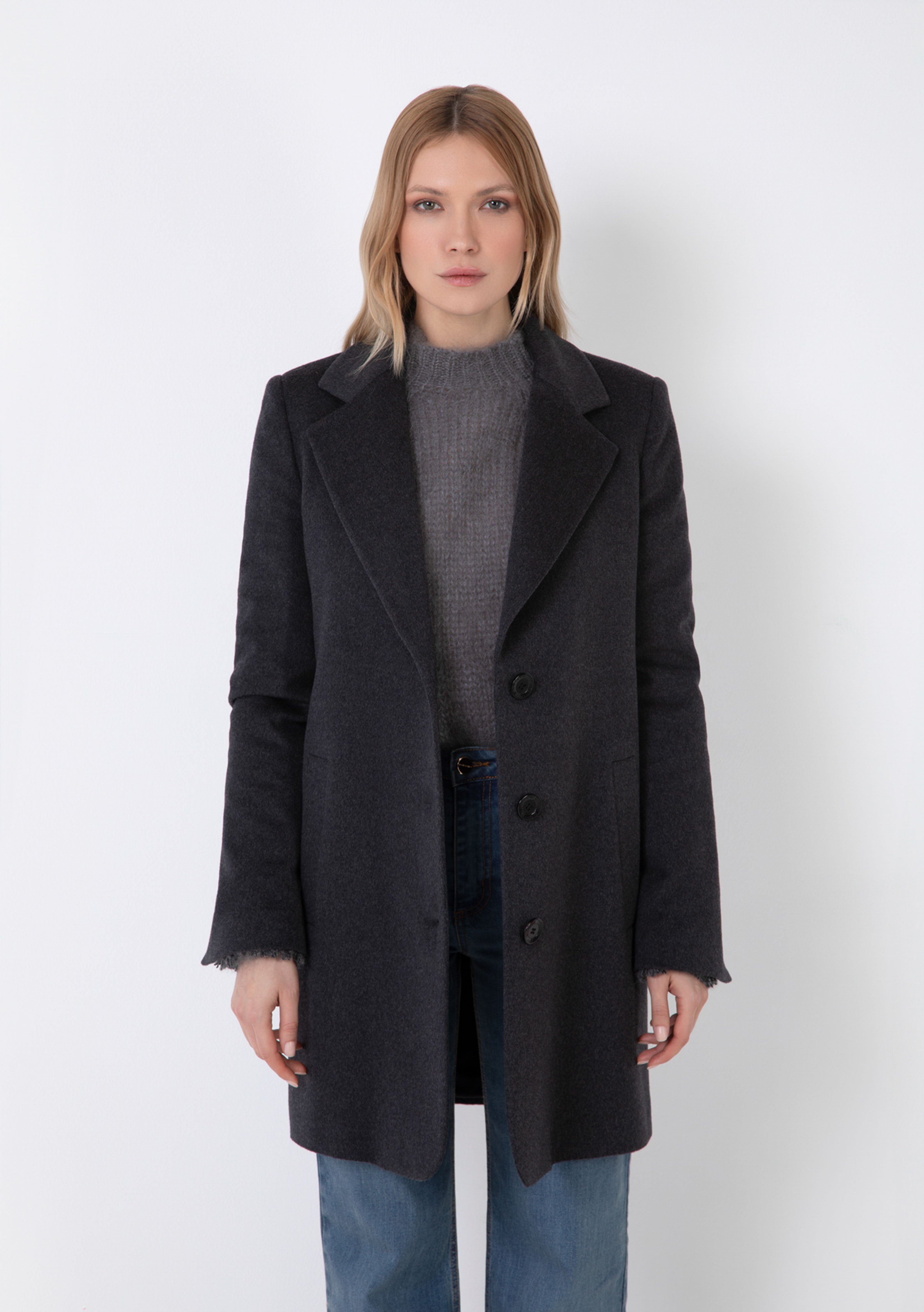 STRAIGHT CASHMERE BLEND COAT WITH POCKETS