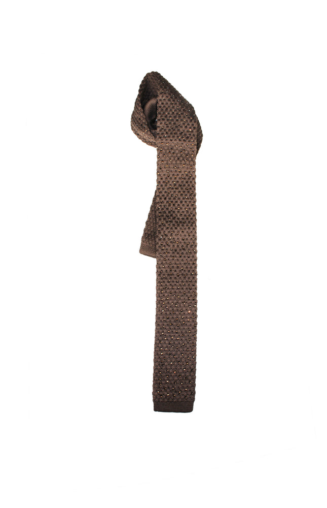 Cravatta di design marrone in cotone a nido d'ape Made in Italy.