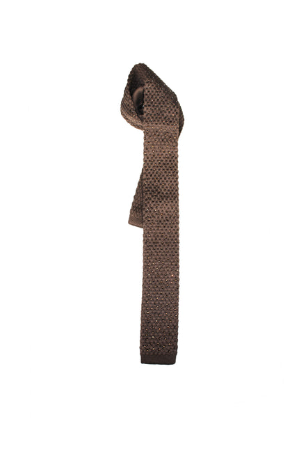 Cravatta di design marrone in cotone a nido d'ape Made in Italy.
