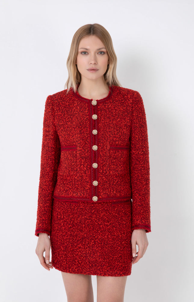 GIACCA IN TWEED CORTA CON BOTTONI E FINTE TASCHE