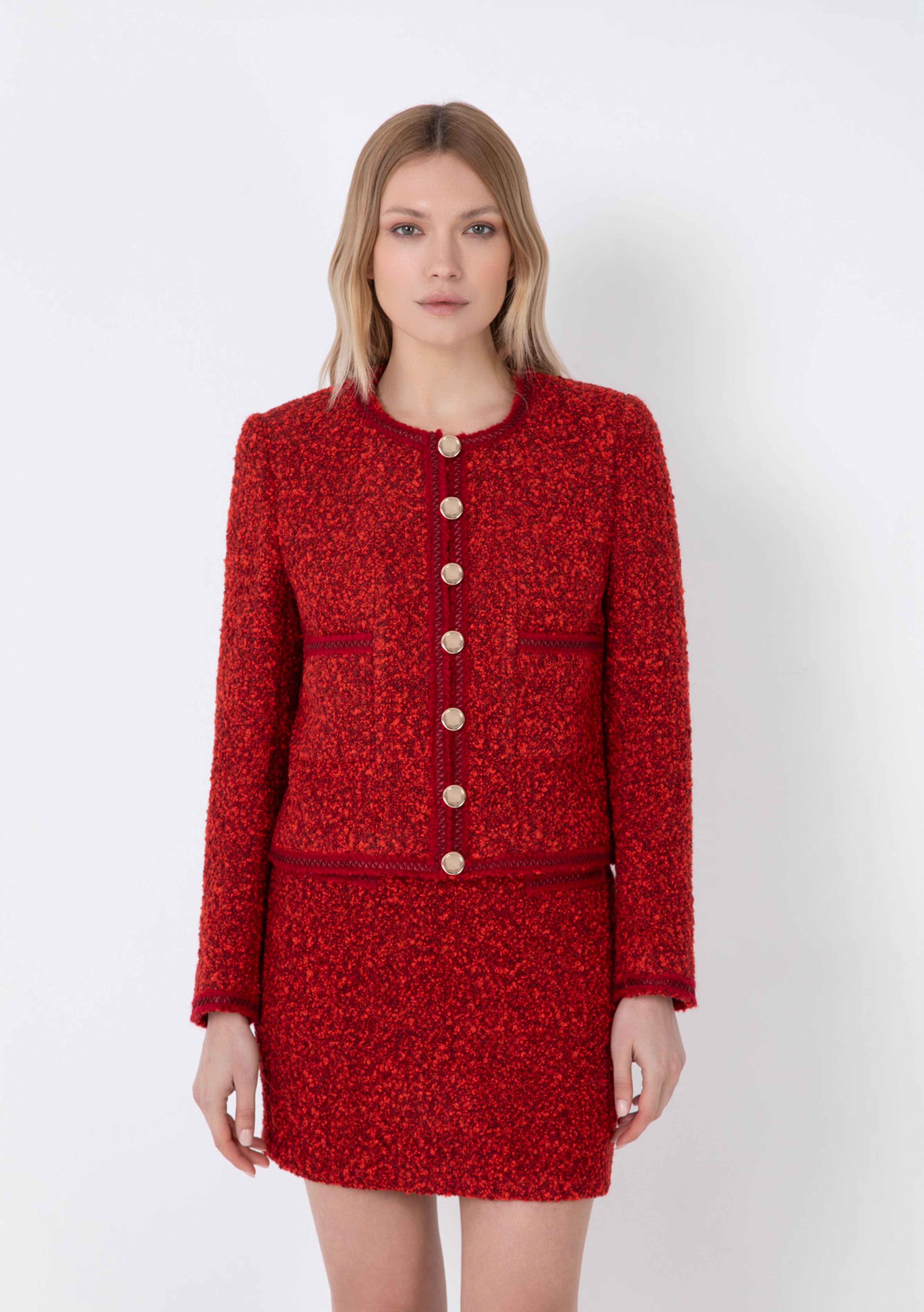 TWEED PENCIL SKIRT WITH BUTTONS AND POCKETS