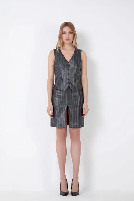 PINSTRIPED LAME SLEEVELESS
