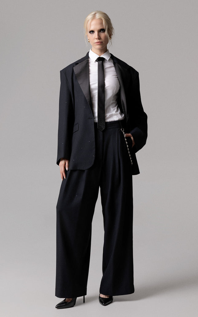 pantalone smoking con fascia raso