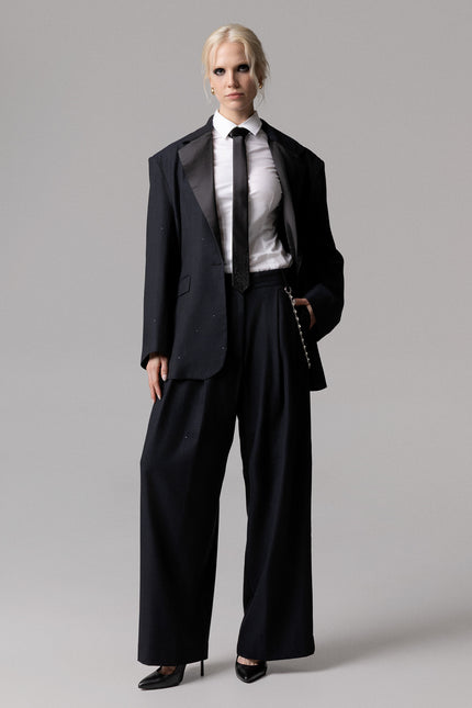 pantalone smoking con fascia raso