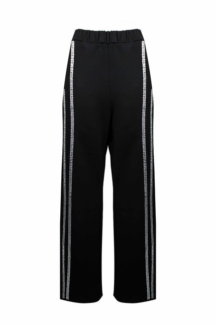 Pantaloni jogger felpa donna in cotone con strass baguette per tempo libero