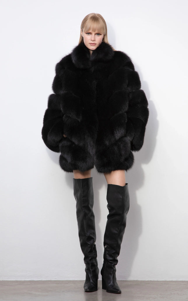 OVERSIZED FIT PREMIUM FOX FUR COAT WITH POCKETS