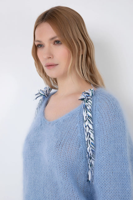 V-NECK PULLOVER IN MOHAIR BLEND WITH BRAID DECORATION