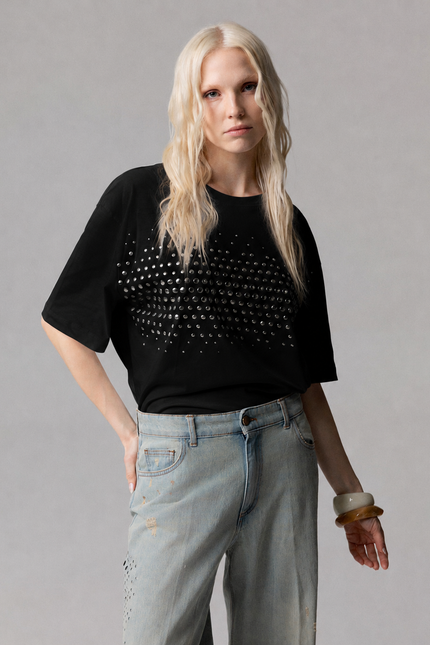 T-SHIRT OVERSIZE 100% COTONE CON BORCHIE SILVER