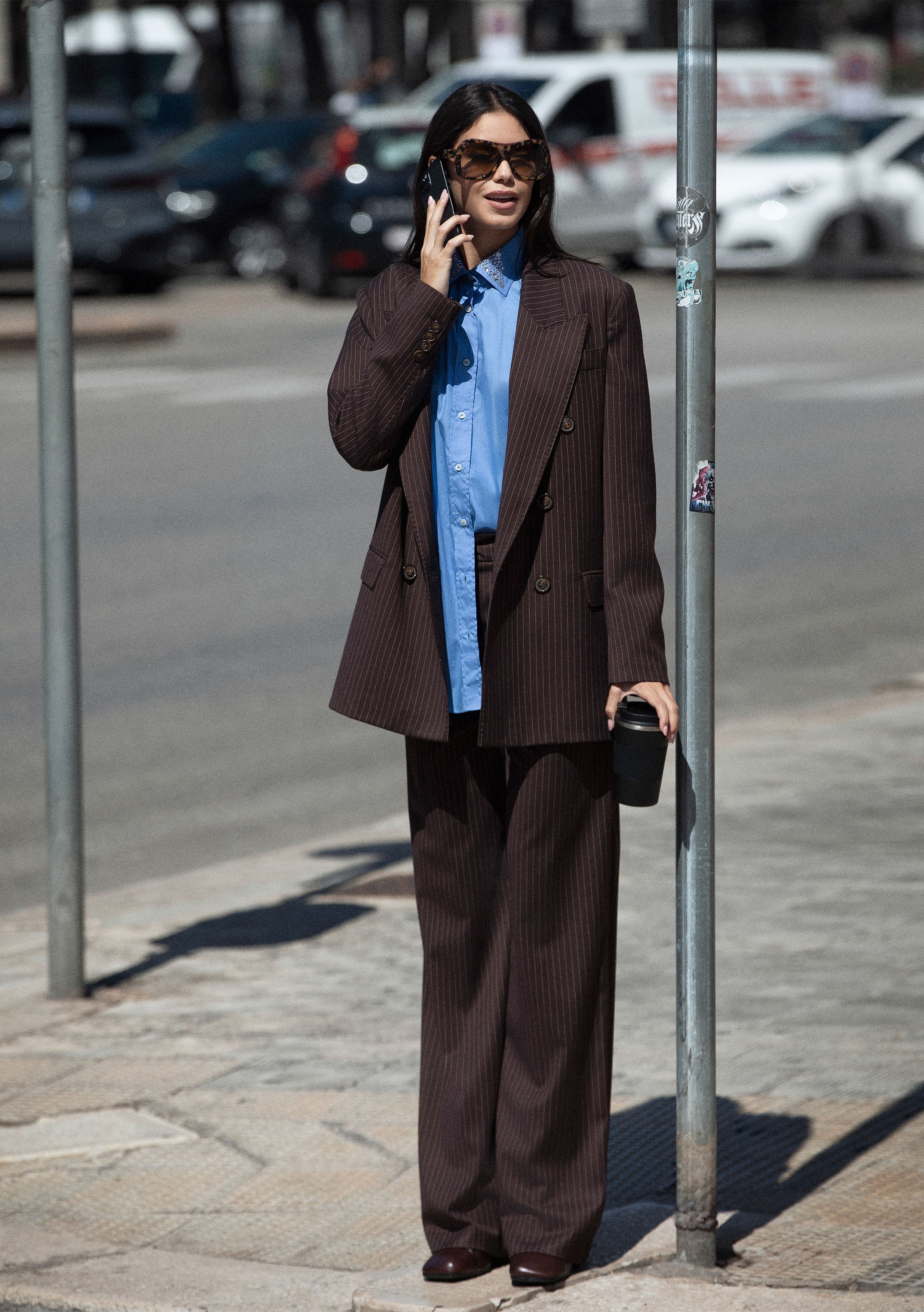 PINSTRIPED PALACE TROUSERS 