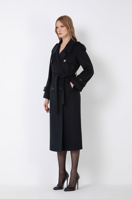 NORMAL FIT CASHMERE BLEND TRENCH COAT WITH BUTTONS AND POCKETS