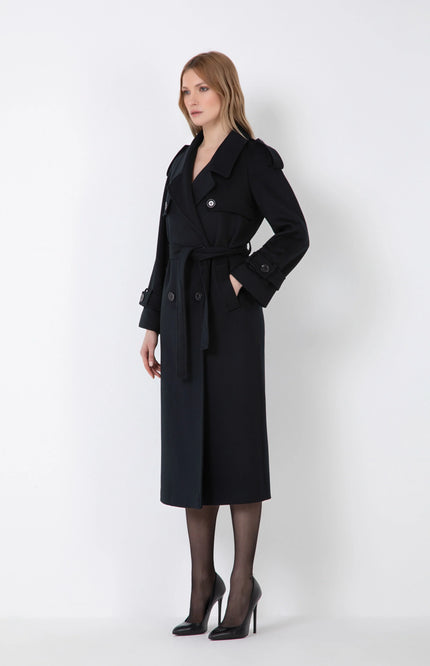 NORMAL FIT CASHMERE BLEND TRENCH COAT WITH BUTTONS AND POCKETS