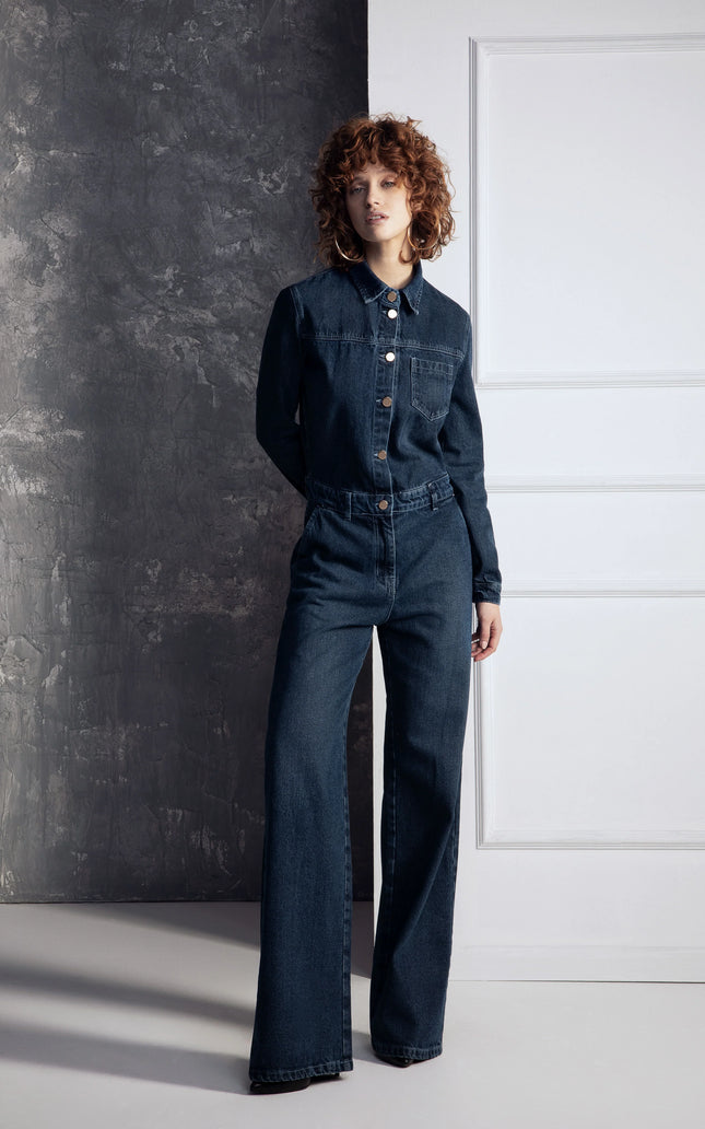 LAMINATED CARGO JUMPSUIT WITH BUTTONS AND POCKETS