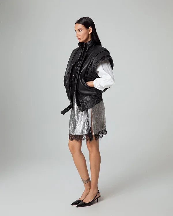 BOMBER OVERSIZE IN VERA PELLE MANICHE REMOVIBILI