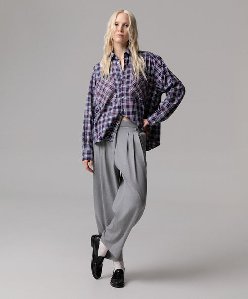 CAMICIA OVERSIZE TARTAN IN COTONE CON TASCHE STRASS