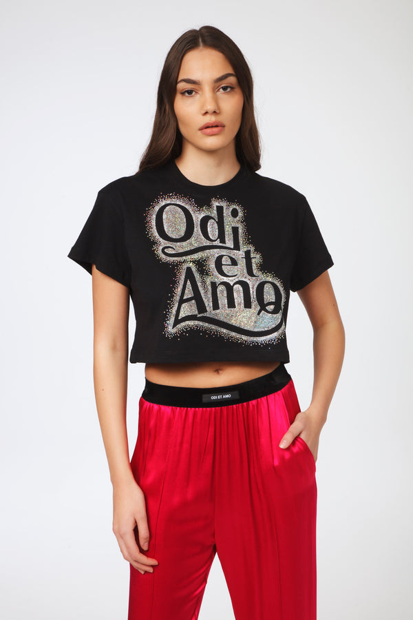 T-Shirt crop top applicazione strass