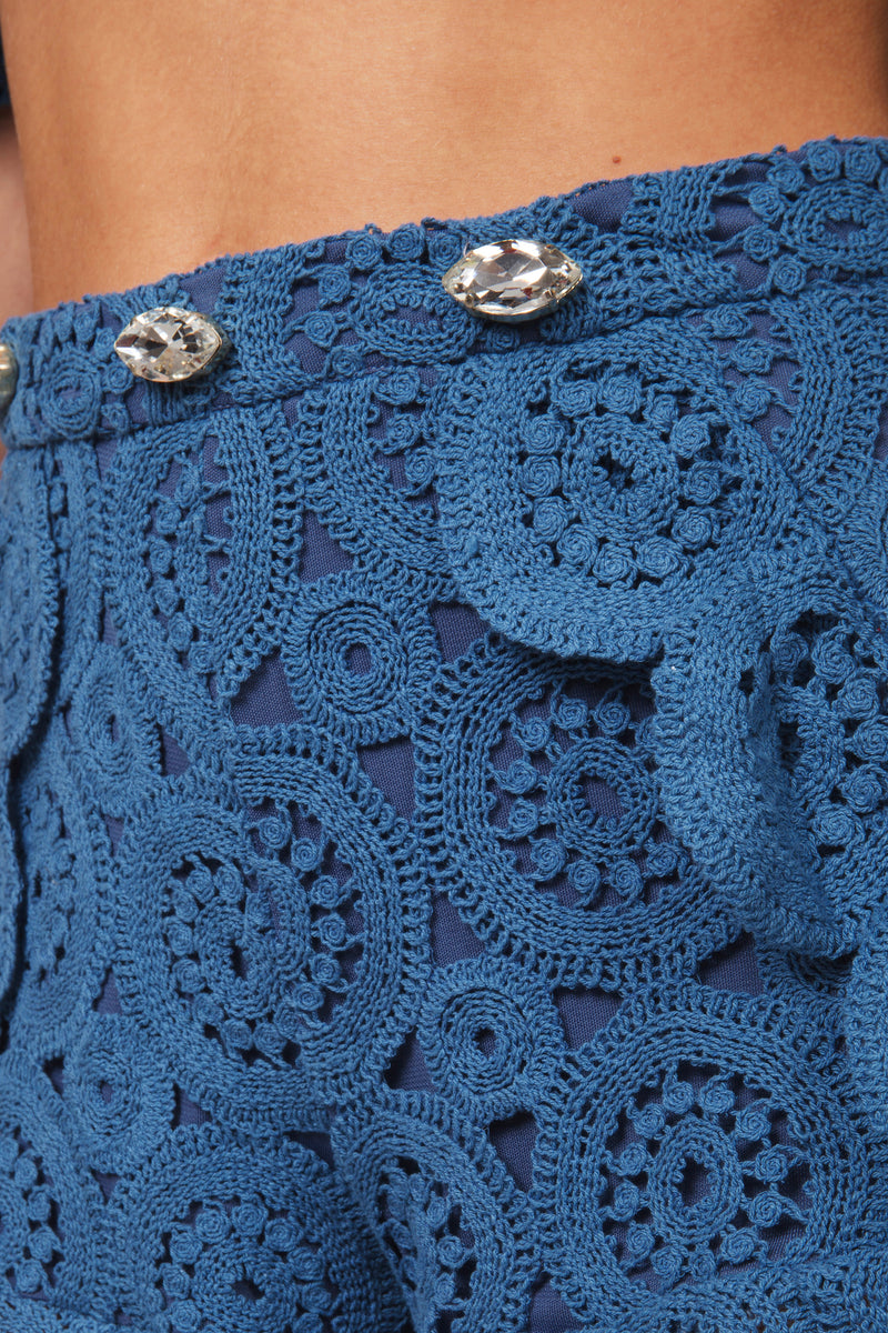 Top macramé ins. Gioiello+Short appl. Pietra