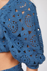 Top macramé ins. Gioiello+Short appl. Pietra