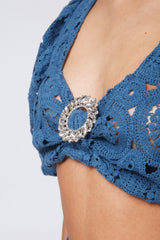 Top macramé ins. Gioiello+Short appl. Pietra