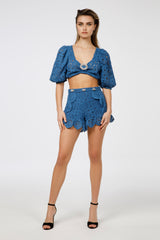 Top macramé ins. Gioiello+Short appl. Pietra